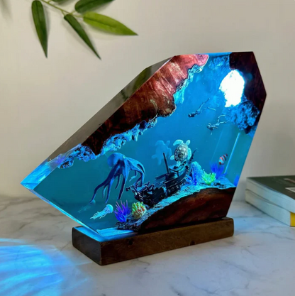 Large Octopus, Turtle and Divers Resin Lamp
