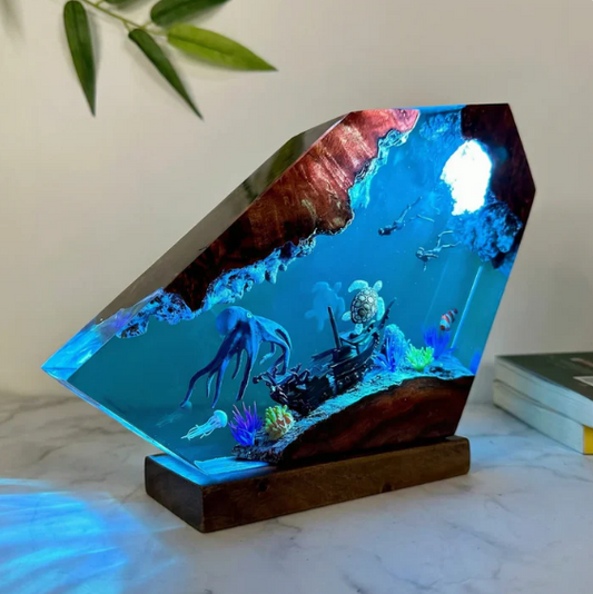Large Octopus, Turtle and Divers Resin Lamp