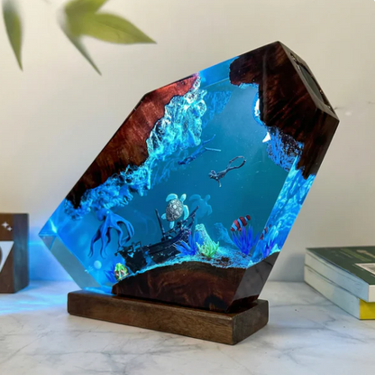 Large Octopus, Turtle and Divers Resin Lamp