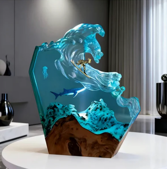 Ocean Surfing Whale Resin Lamp