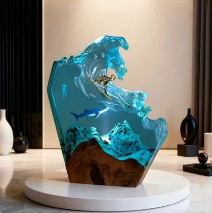 Ocean Surfing Whale Resin Lamp
