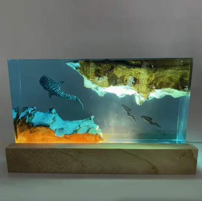 Whale and Divers Resin Lamp