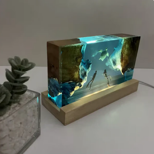 Divers and Turtle Resin Lamp