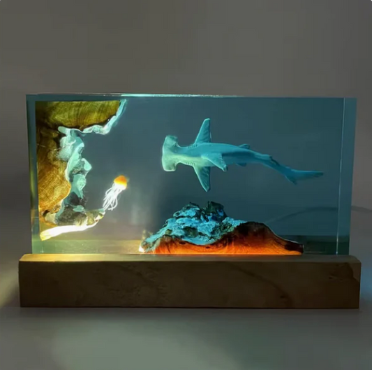 Hammerhead Shark and Jellyfish Resin