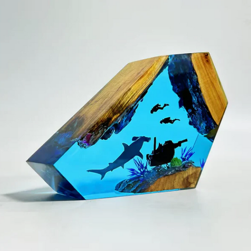Hammerhead Shark and Divers Resin Lamp