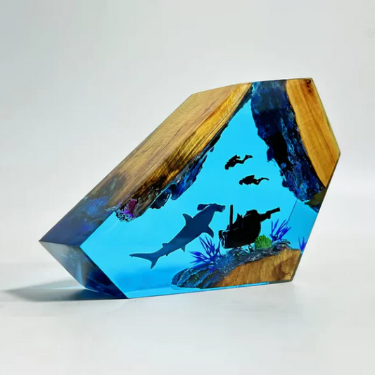 Hammerhead Shark and Divers Resin Lamp