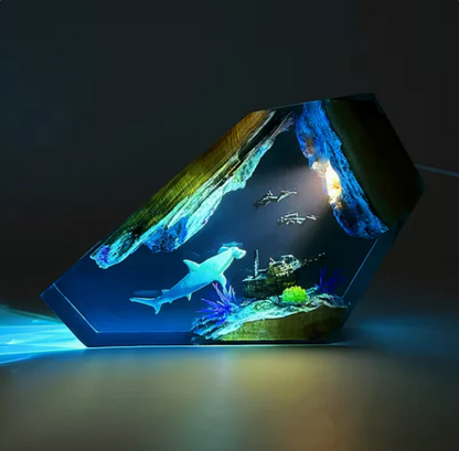 Hammerhead Shark and Divers Resin Lamp