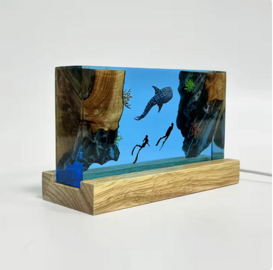 Whale and Divers Resin Lamp