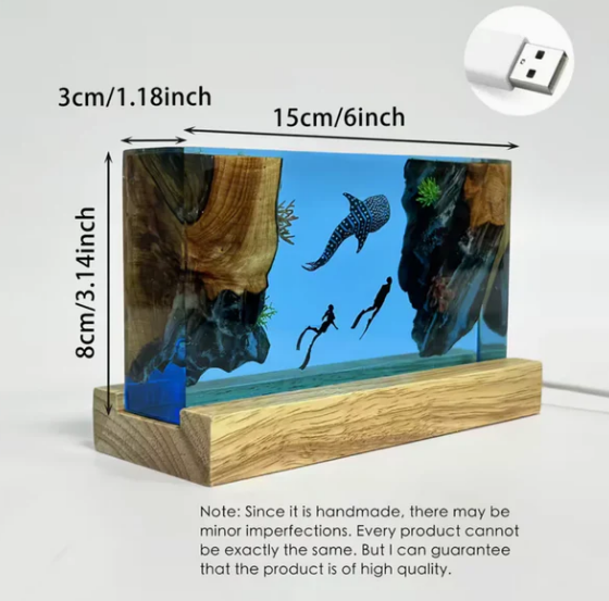 Whale and Divers Resin Lamp