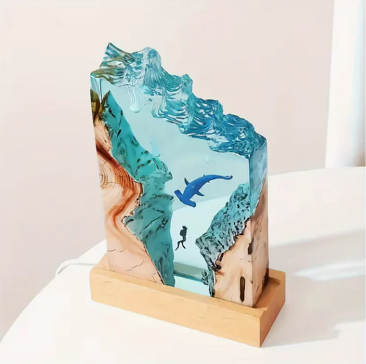 Whale and Diver Resin Lamp