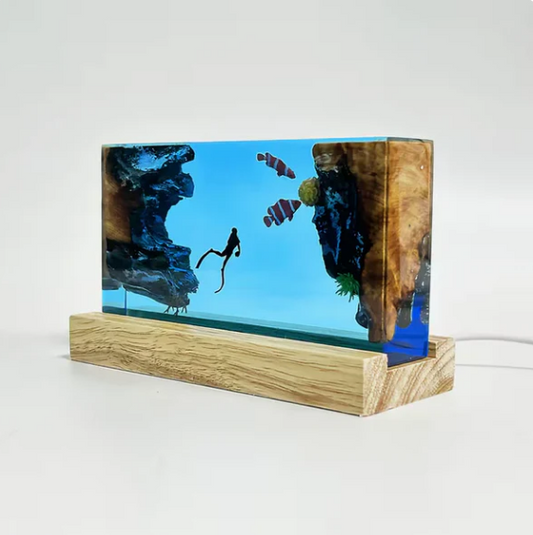 Scuba Diver and Fishes Resin Lamp